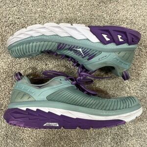 Women's Hoka One One Arahi 2 Size 6.5B Seafoam Green And Purple Gym Trainers‎